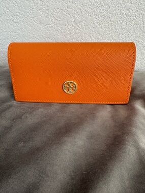 Tory Burch Orange Saffiano Leather Suede sunglass case
